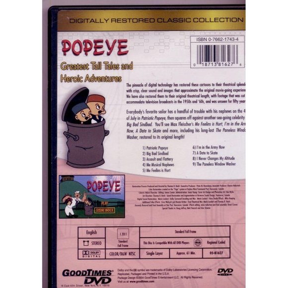 POPEYE Greatest Tall Tale DIGITALLY REMASTERED DVD - Picture 2 of 2